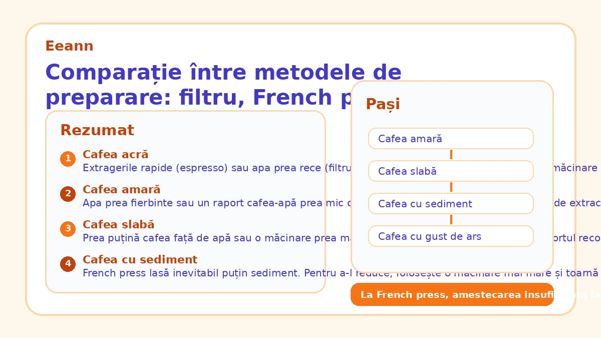 Comparație între metodele de preparare: filtru, French press, espresso
